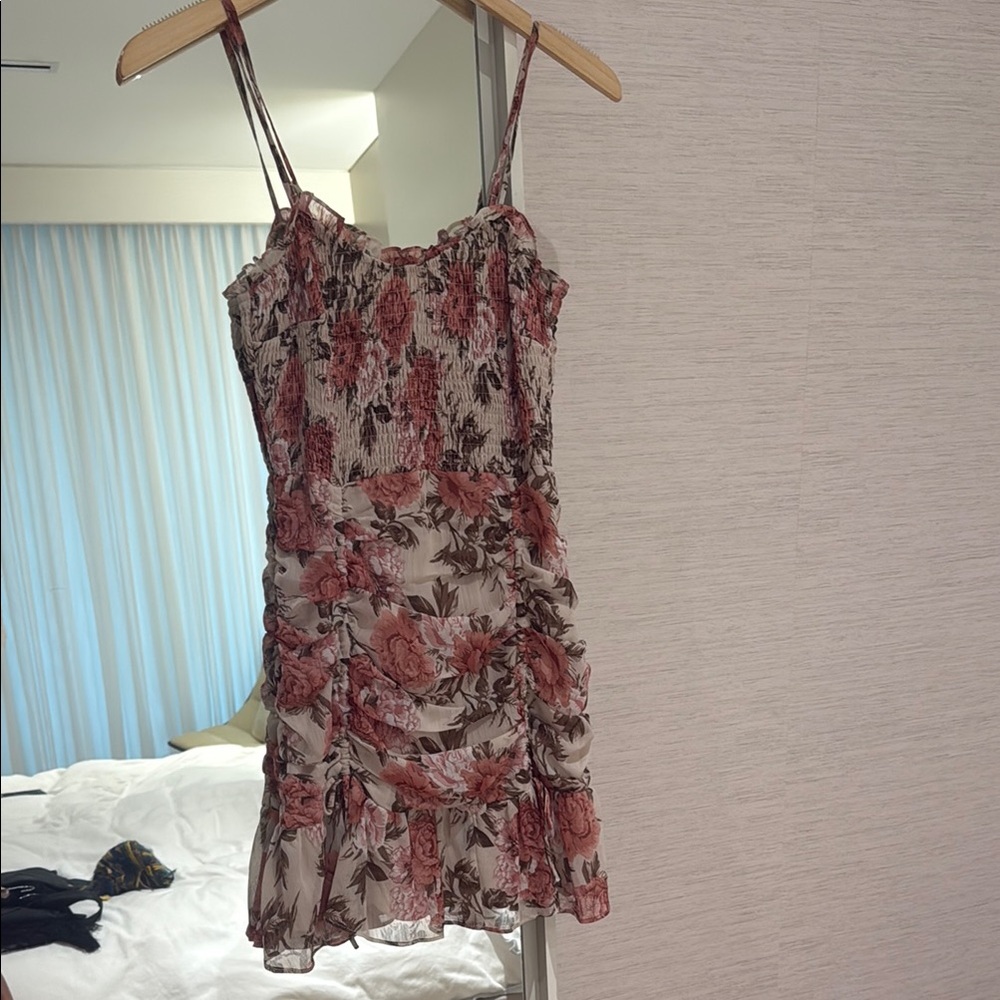 Red and Pink Ruched Ruffled Mini Slip Dress
